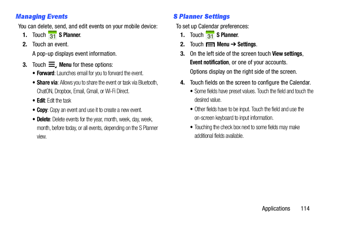 Managing Events S Planner Settings