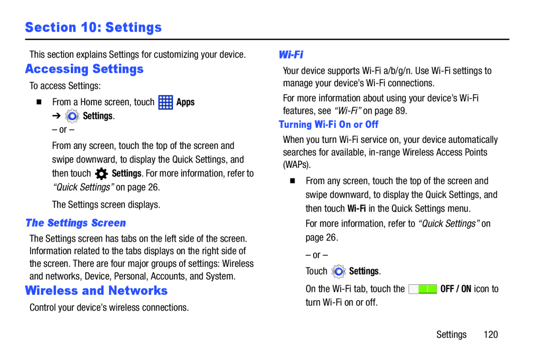 The Settings Screen Galaxy Tab 3 10.1 Wi-Fi