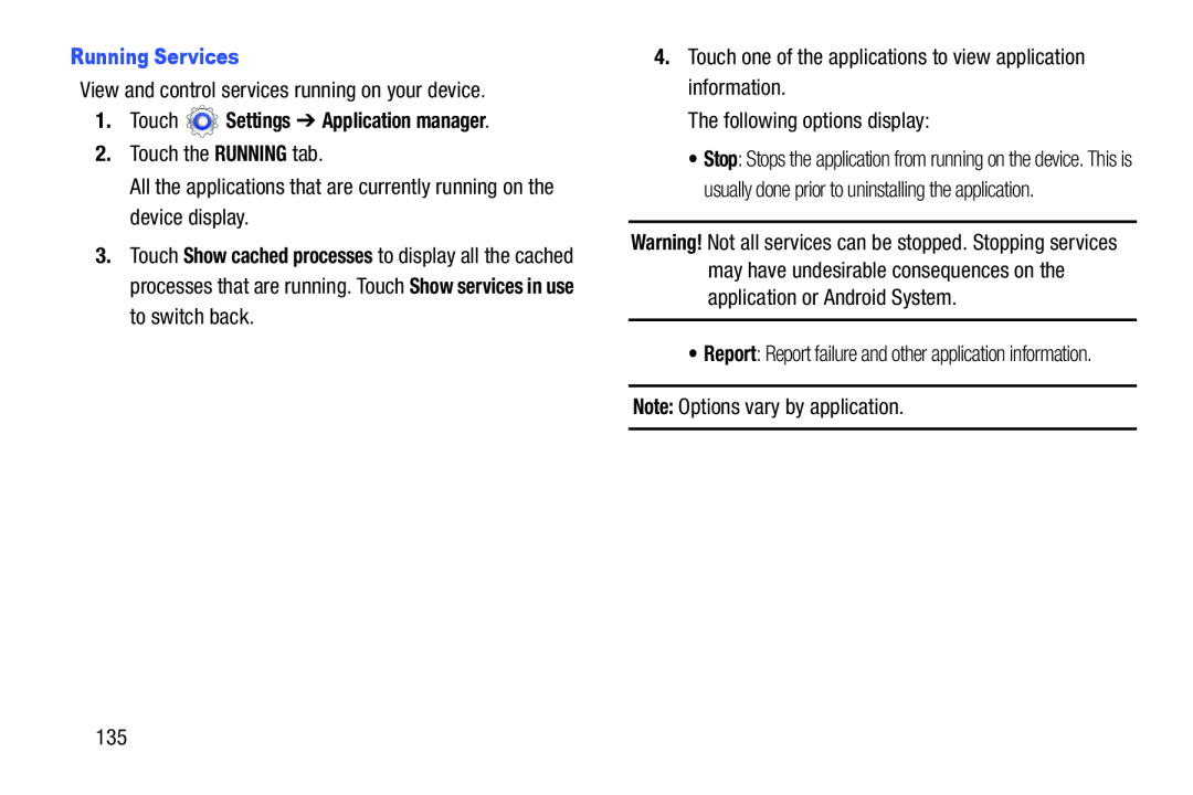 Running Services 1.Touch Settings ➔ Application manager