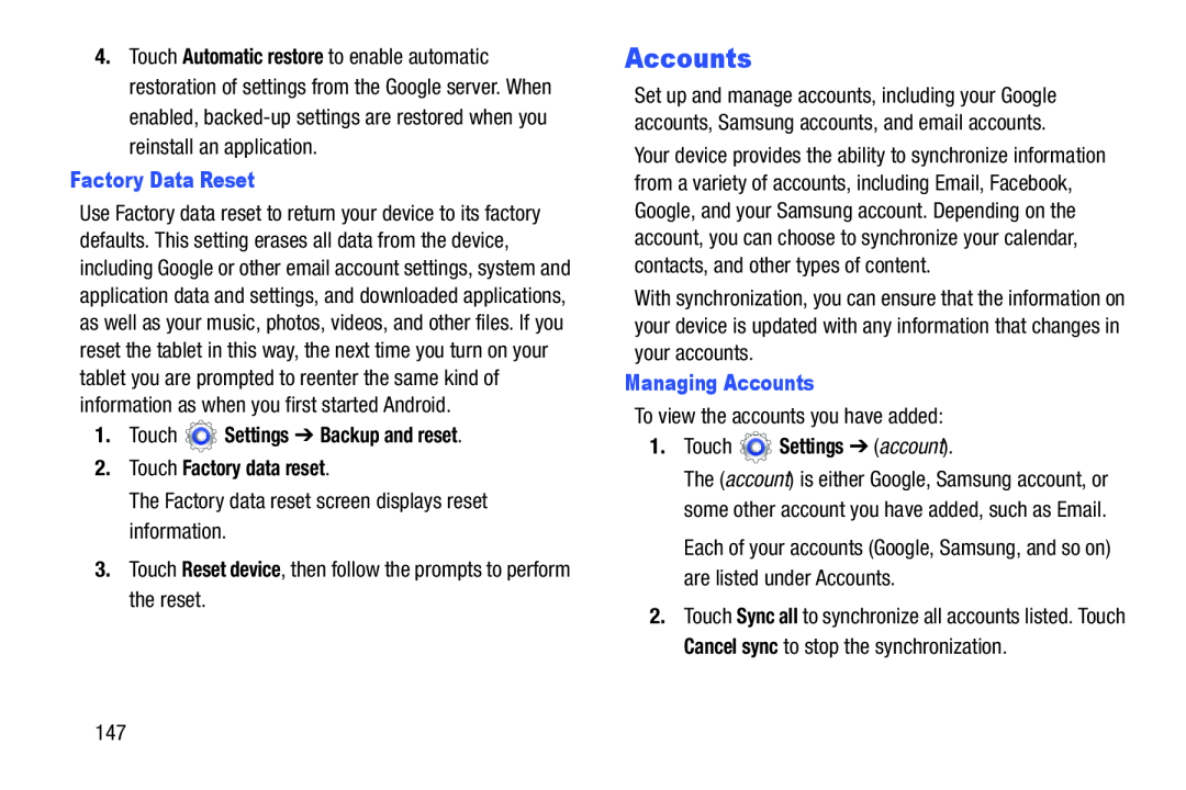 Managing Accounts Galaxy Tab 3 10.1 Wi-Fi