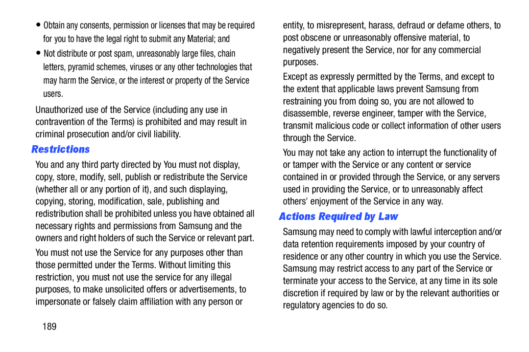 Restrictions Actions Required by Law