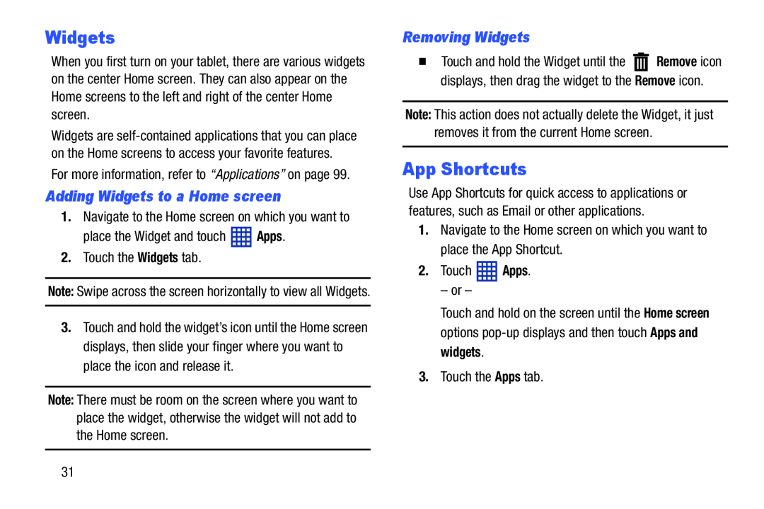 App Shortcuts Galaxy Tab 3 10.1 Wi-Fi