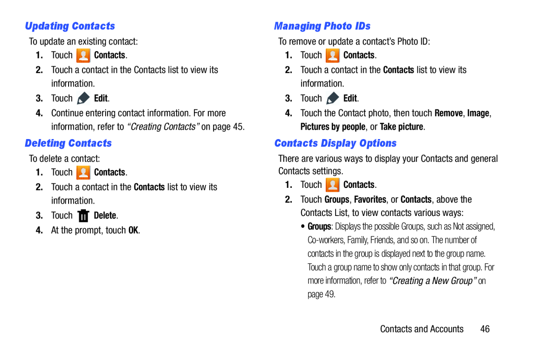 Contacts Display Options Galaxy Tab 3 10.1 Wi-Fi