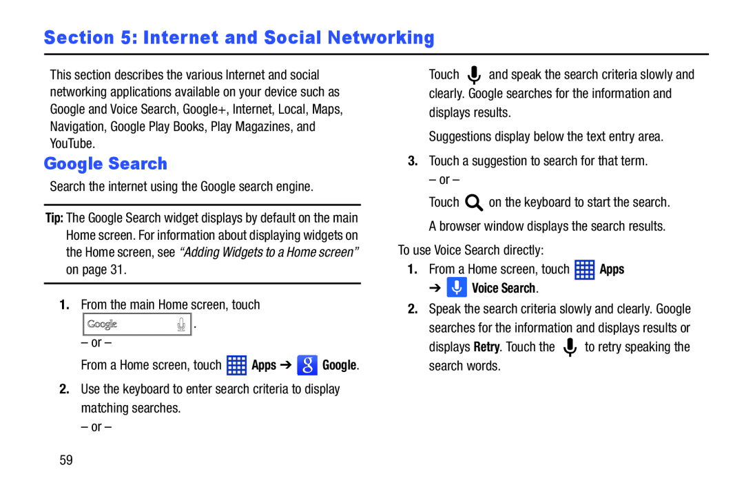 Section 5: Internet and Social Networking Galaxy Tab 3 10.1 Wi-Fi