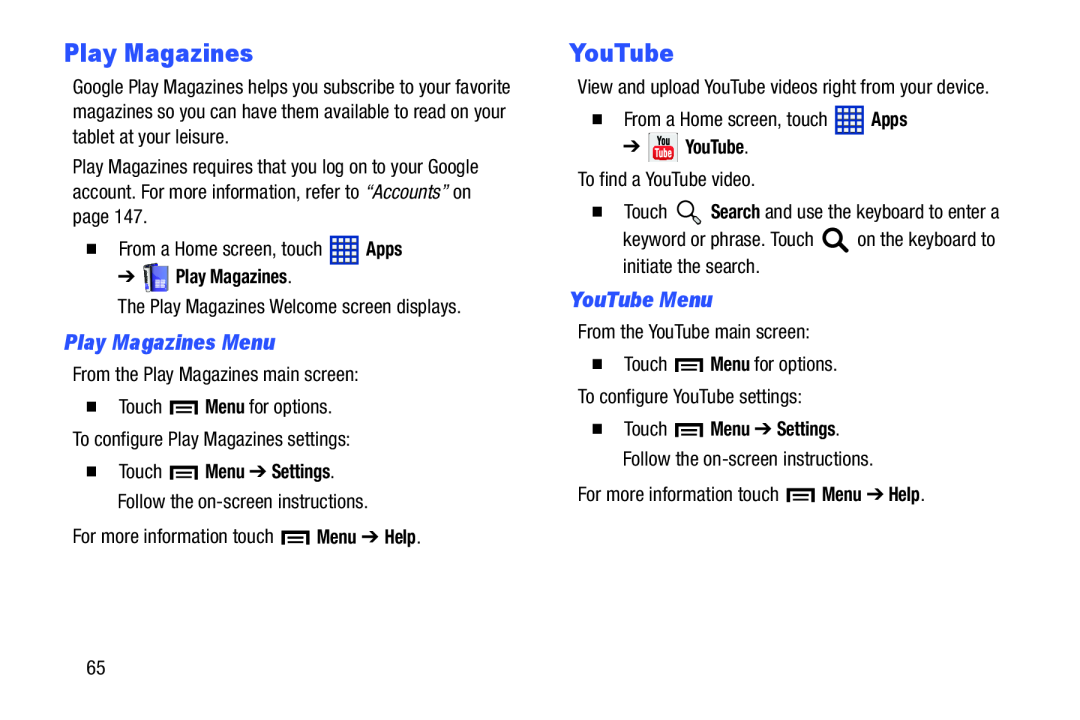 YouTube Menu Galaxy Tab 3 10.1 Wi-Fi