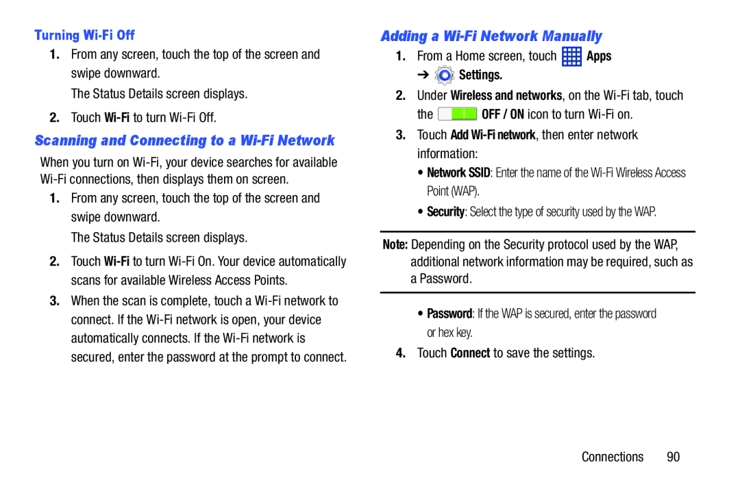 Adding a Wi-FiNetwork Manually Galaxy Tab 3 10.1 Wi-Fi