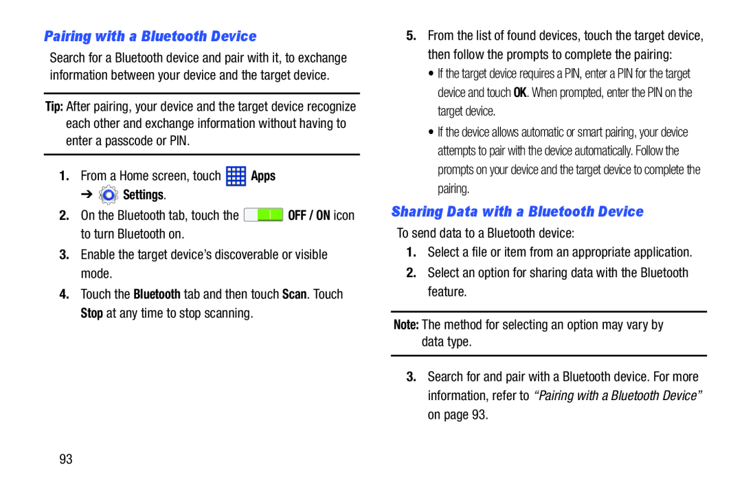 Pairing with a Bluetooth Device Sharing Data with a Bluetooth Device