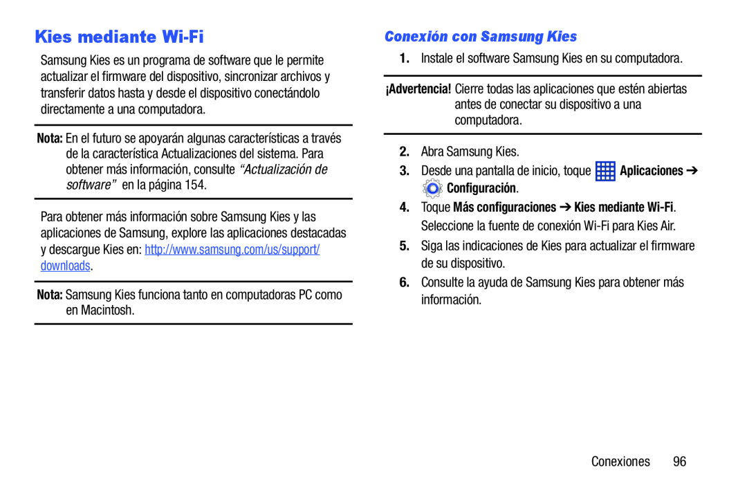 Conexión con Samsung Kies Kies mediante Wi-Fi