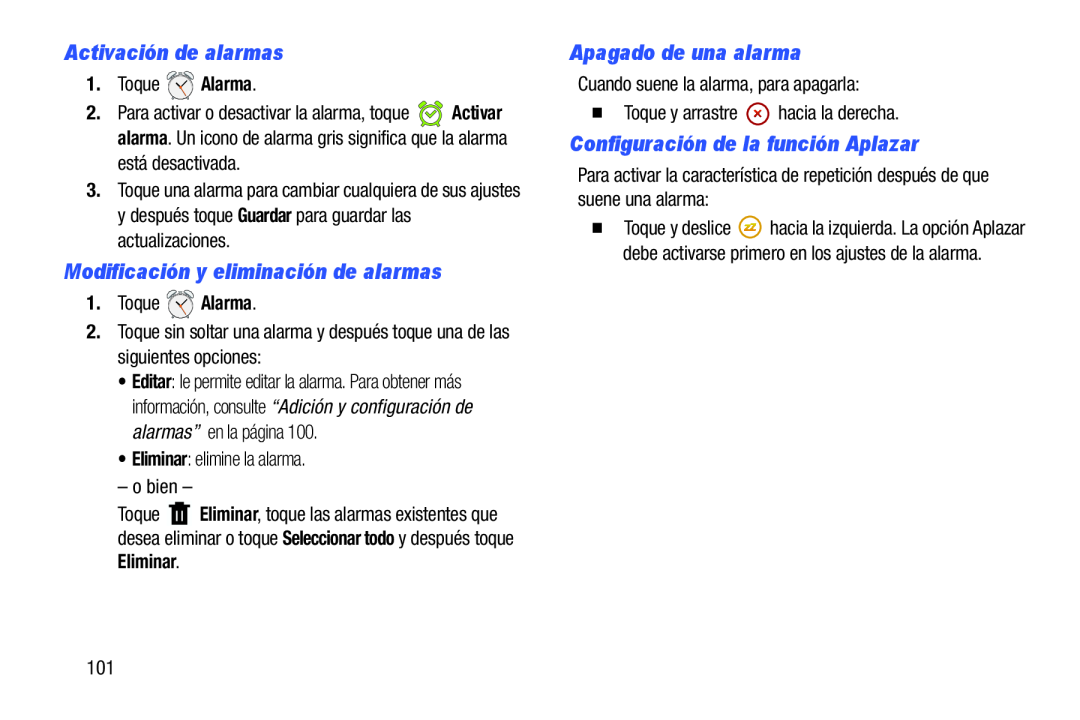 Activación de alarmas Modificación y eliminación de alarmas