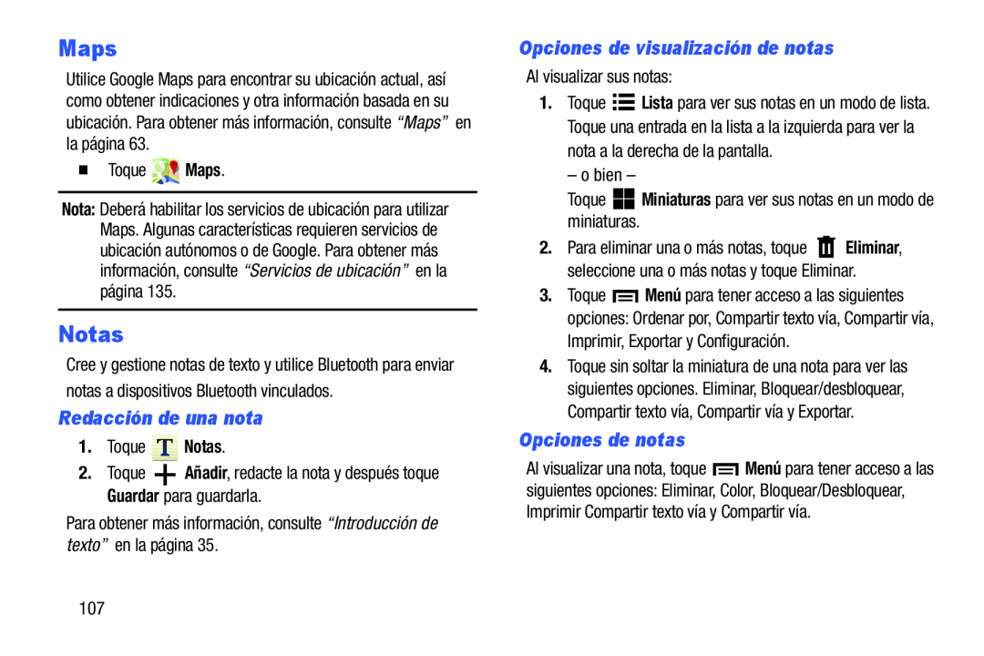 Redacción de una nota Opciones de visualización de notas