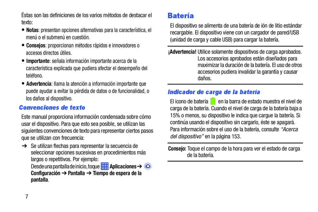 Convenciones de texto Indicador de carga de la batería