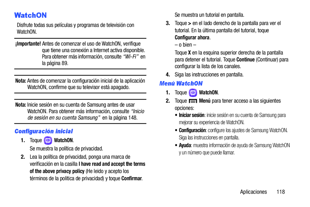 Configuración inicial Menú WatchON