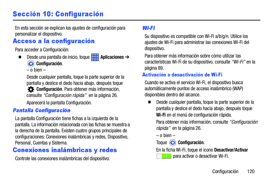 Sección 10: Configuración Galaxy Tab 3 10.1 Wi-Fi