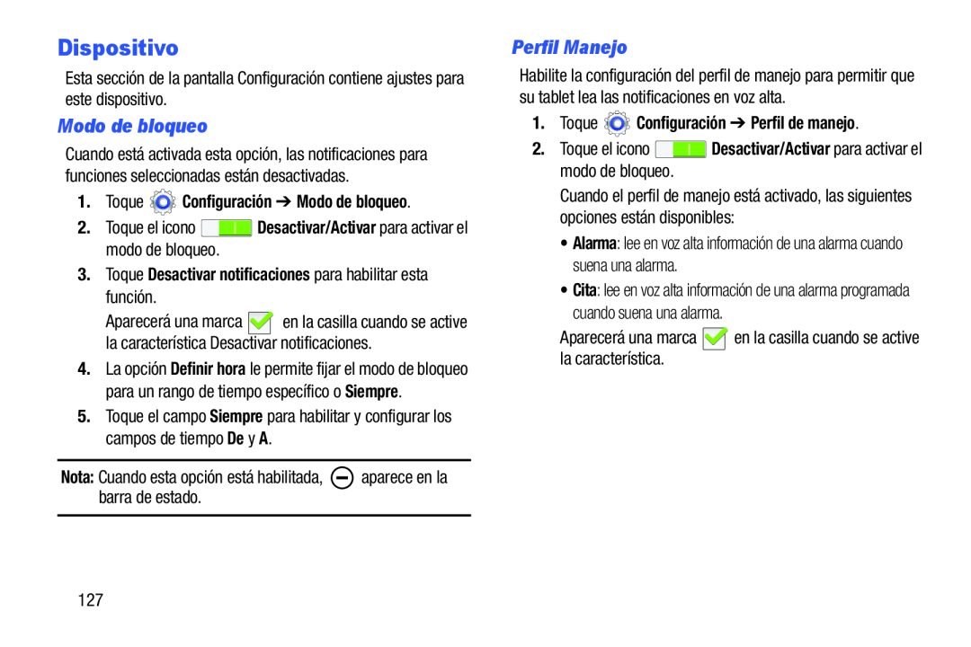 Modo de bloqueo Perfil Manejo