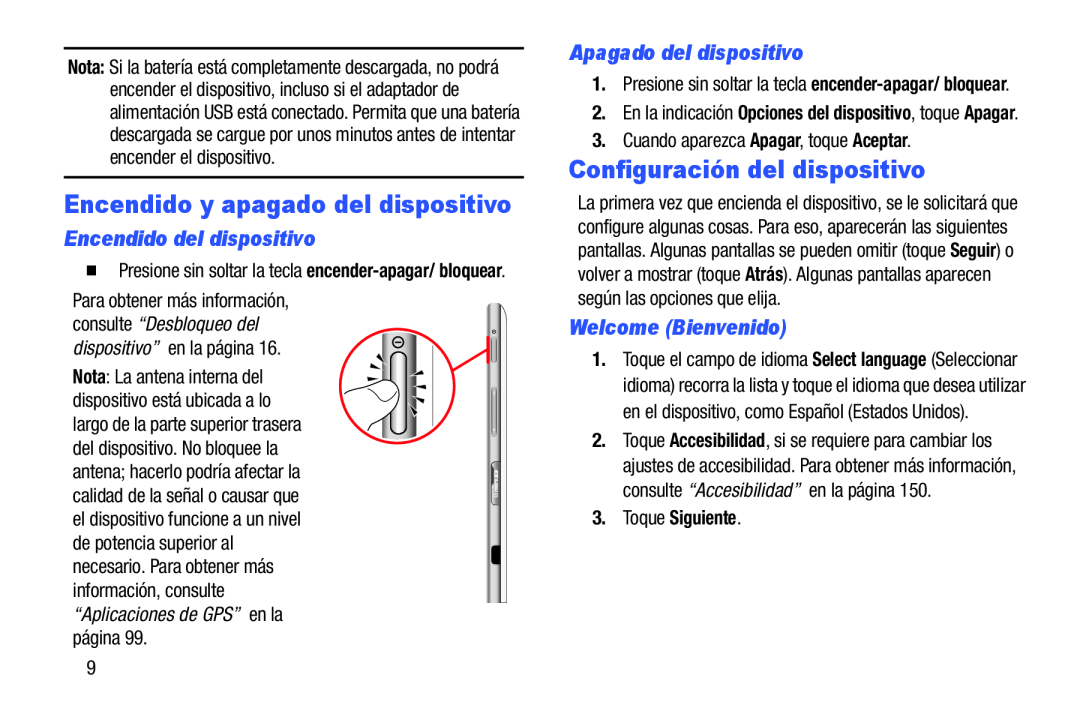 Encendido del dispositivo Apagado del dispositivo