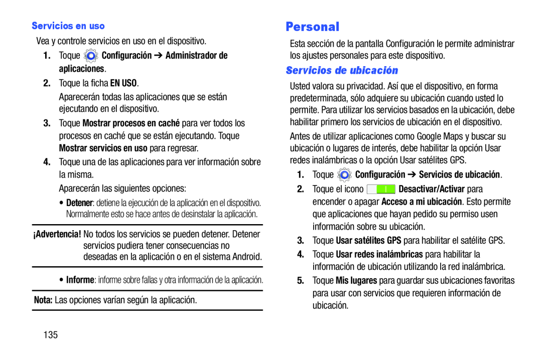 Servicios de ubicación Personal