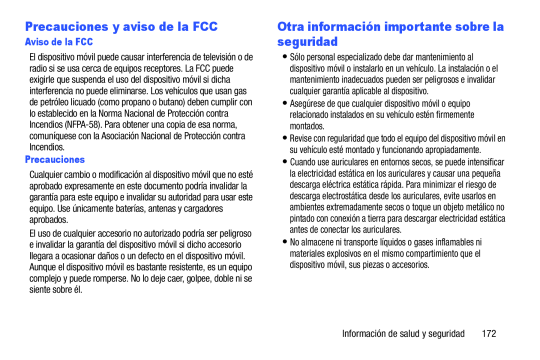 Precauciones y aviso de la FCC Otra información importante sobre la seguridad