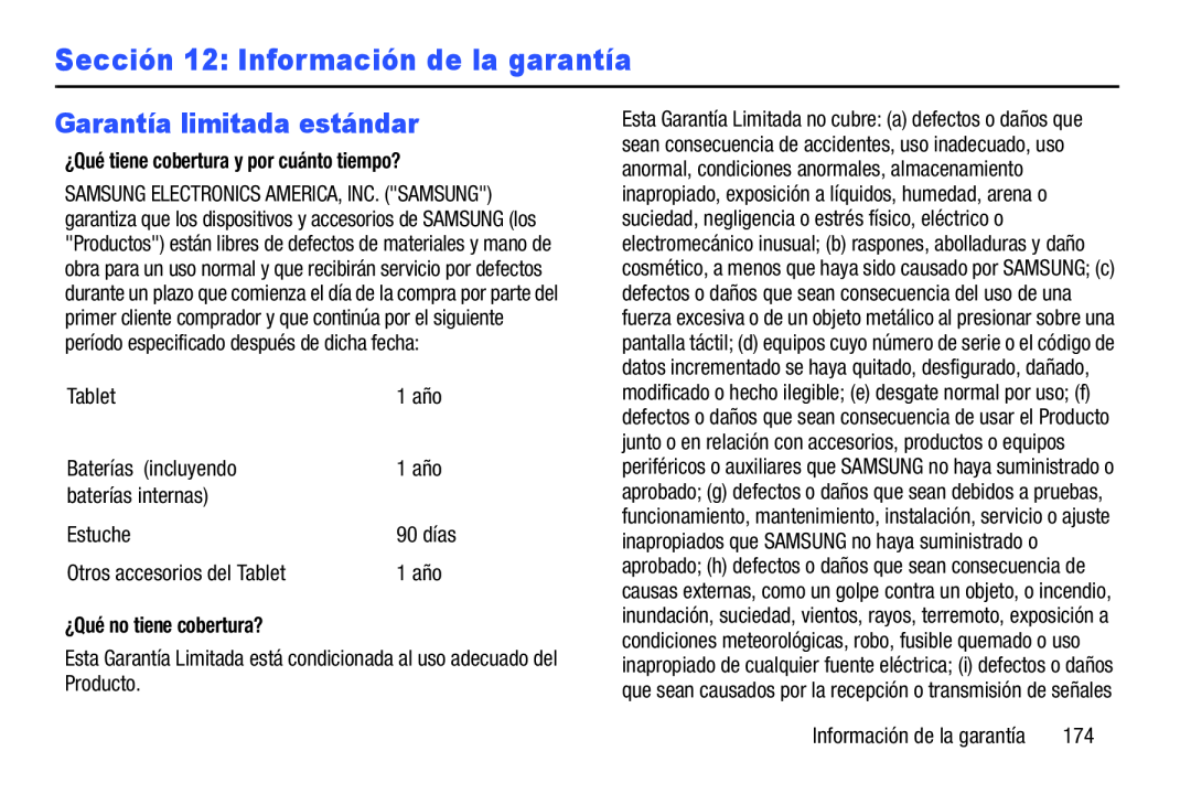 Sección 12: Información de la garantía Galaxy Tab 3 10.1 Wi-Fi