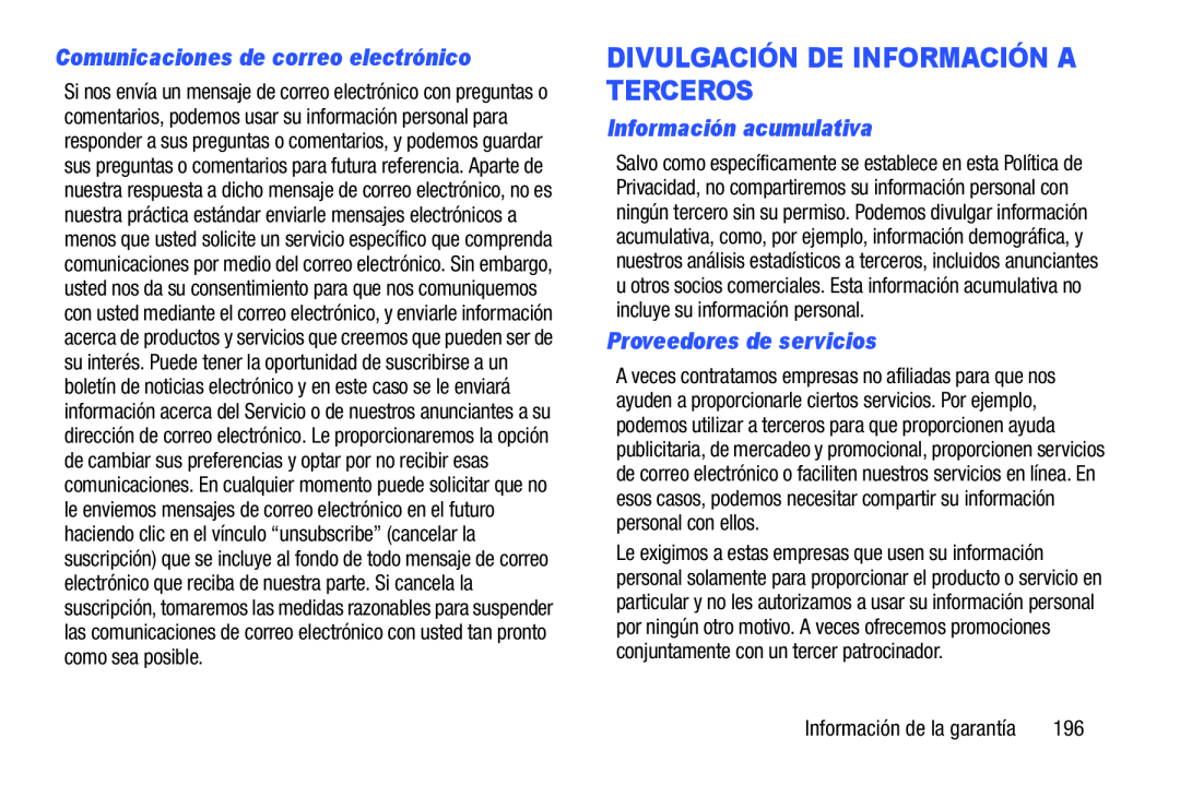 Comunicaciones de correo electrónico Información acumulativa