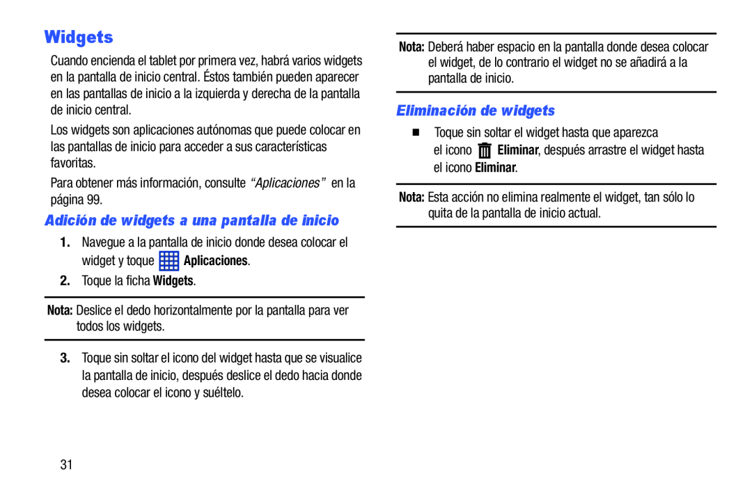 Eliminación de widgets Galaxy Tab 3 10.1 Wi-Fi