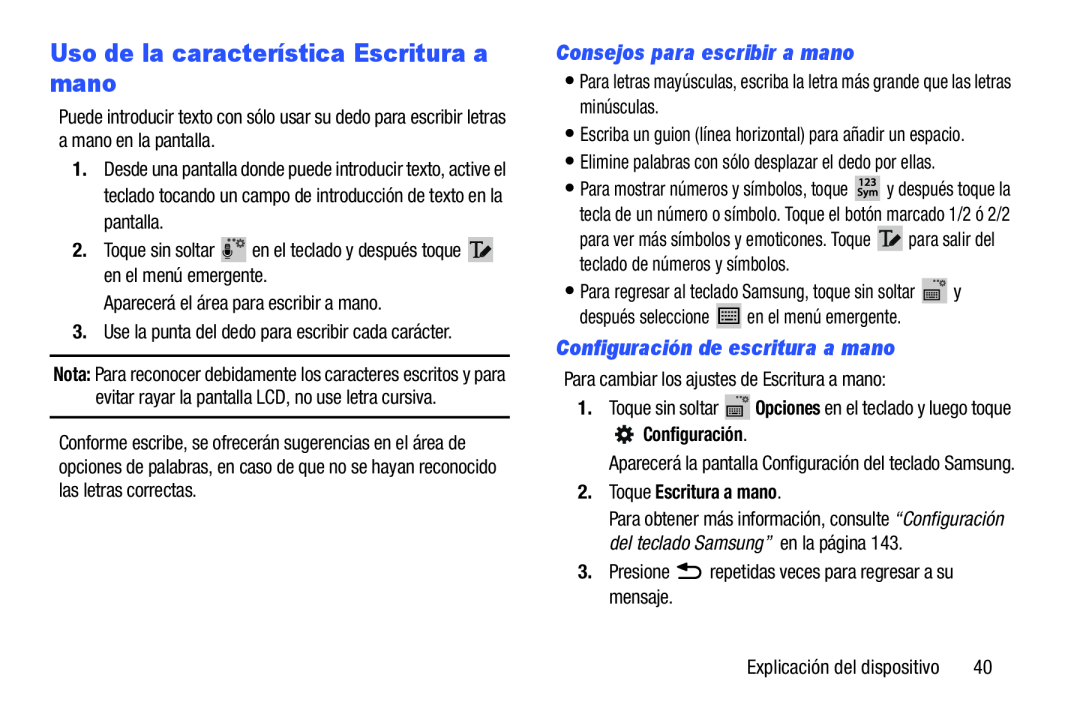 Uso de la característica Escritura a mano Galaxy Tab 3 10.1 Wi-Fi