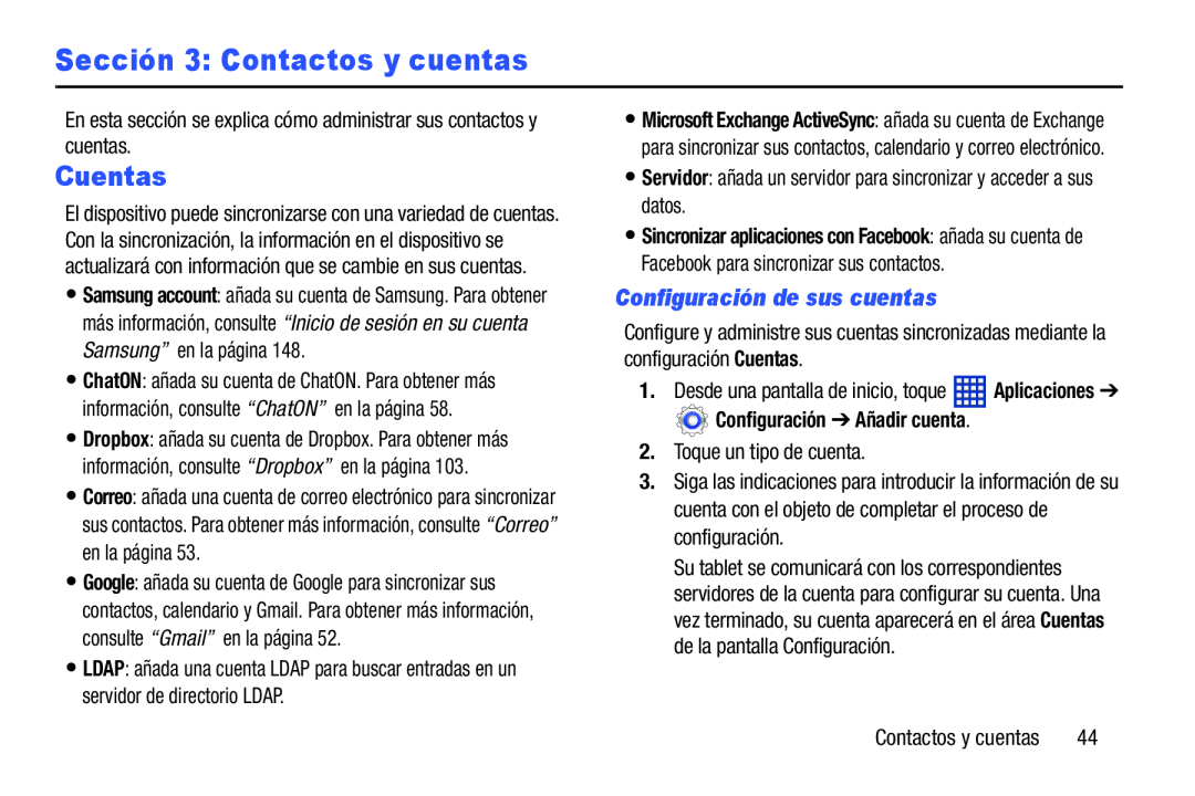 Sección 3: Contactos y cuentas Galaxy Tab 3 10.1 Wi-Fi