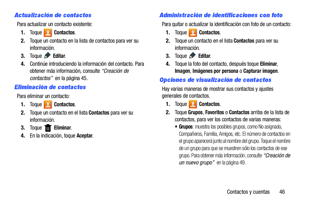 Opciones de visualización de contactos Galaxy Tab 3 10.1 Wi-Fi