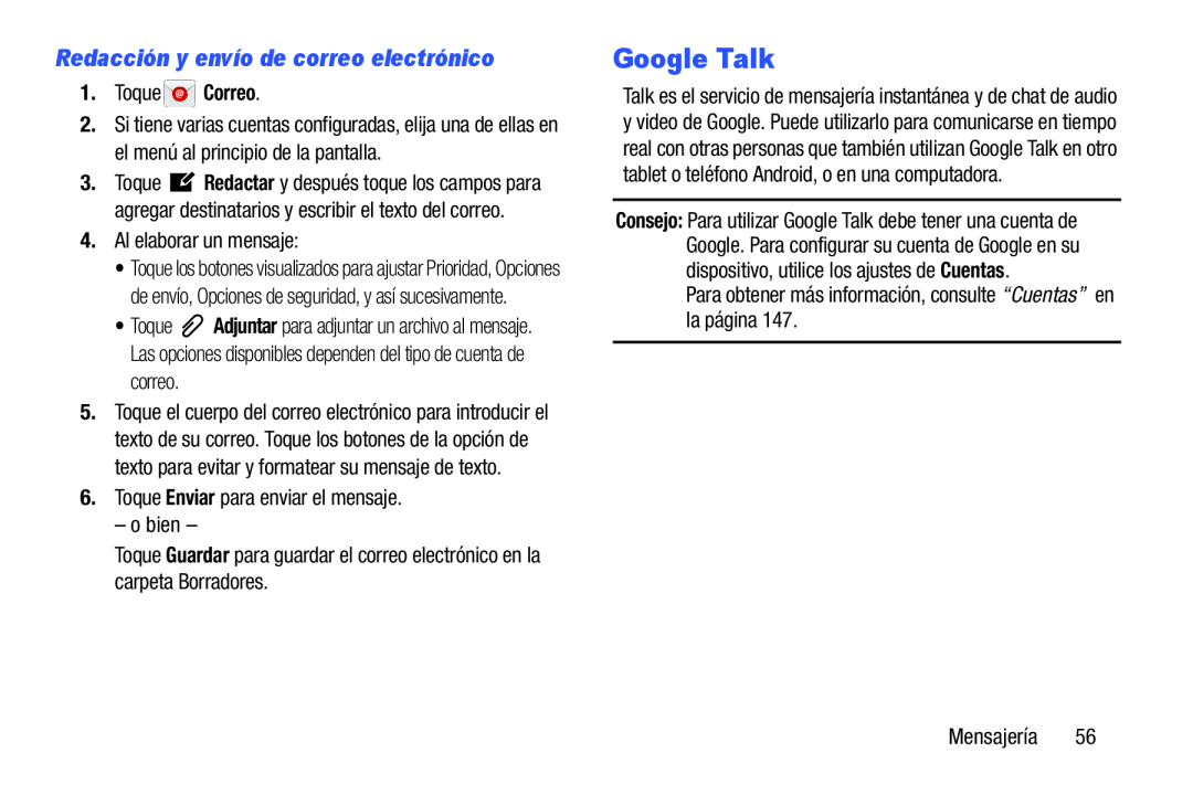 Redacción y envío de correo electrónico Google Talk