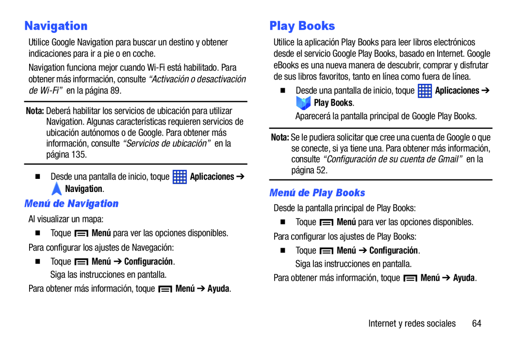 Menú de Navigation Menú de Play Books