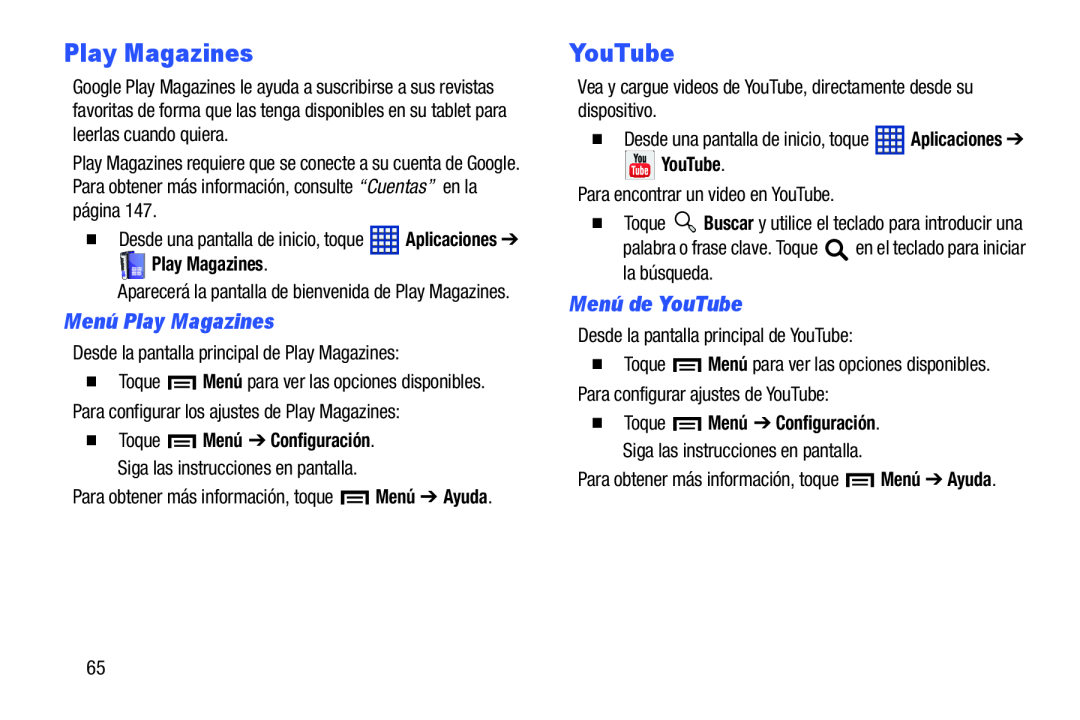 Menú Play Magazines Menú de YouTube