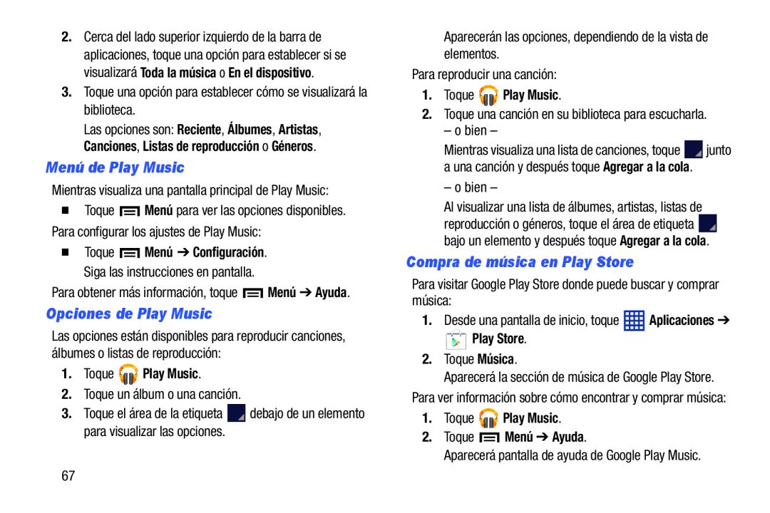 Menú de Play Music Opciones de Play Music