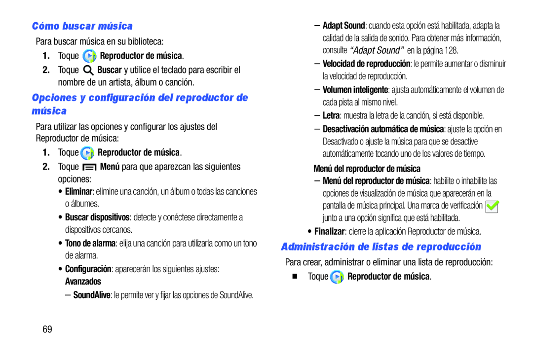 Cómo buscar música Opciones y configuración del reproductor de música