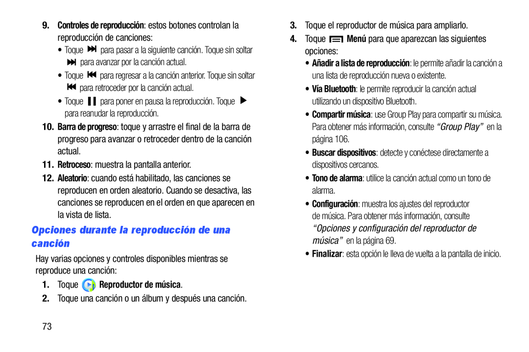 Opciones durante la reproducción de una canción Galaxy Tab 3 10.1 Wi-Fi