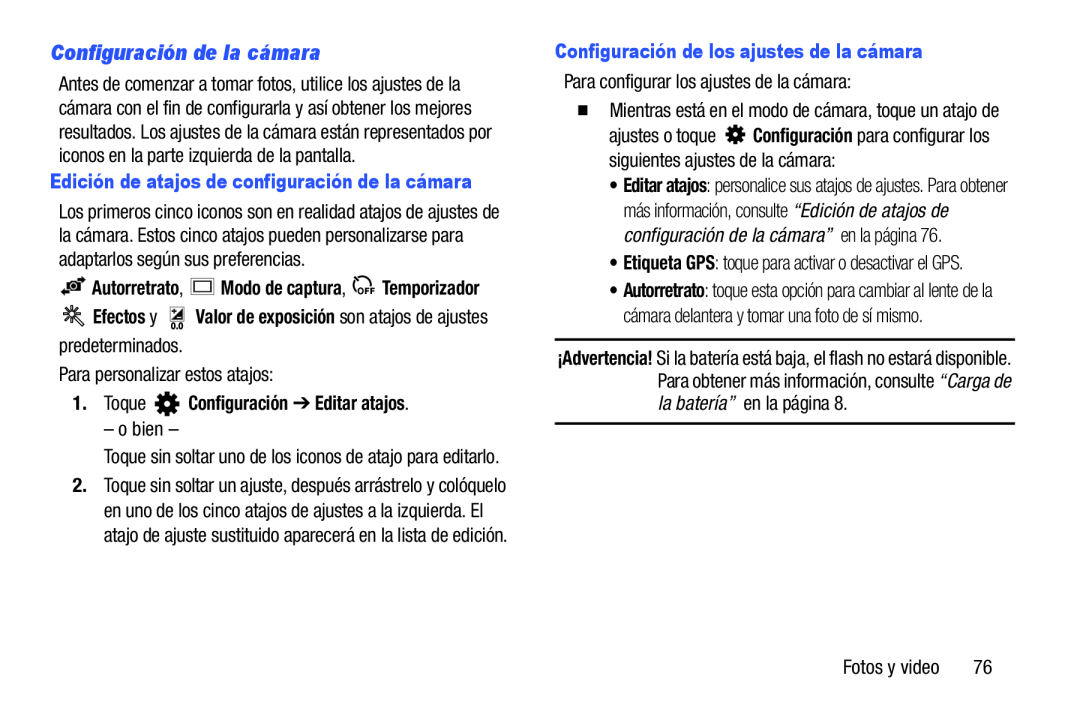 Configuración de la cámara