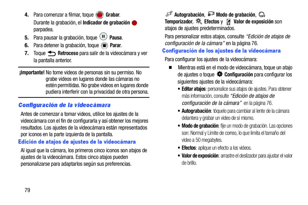 Configuración de la videocámara