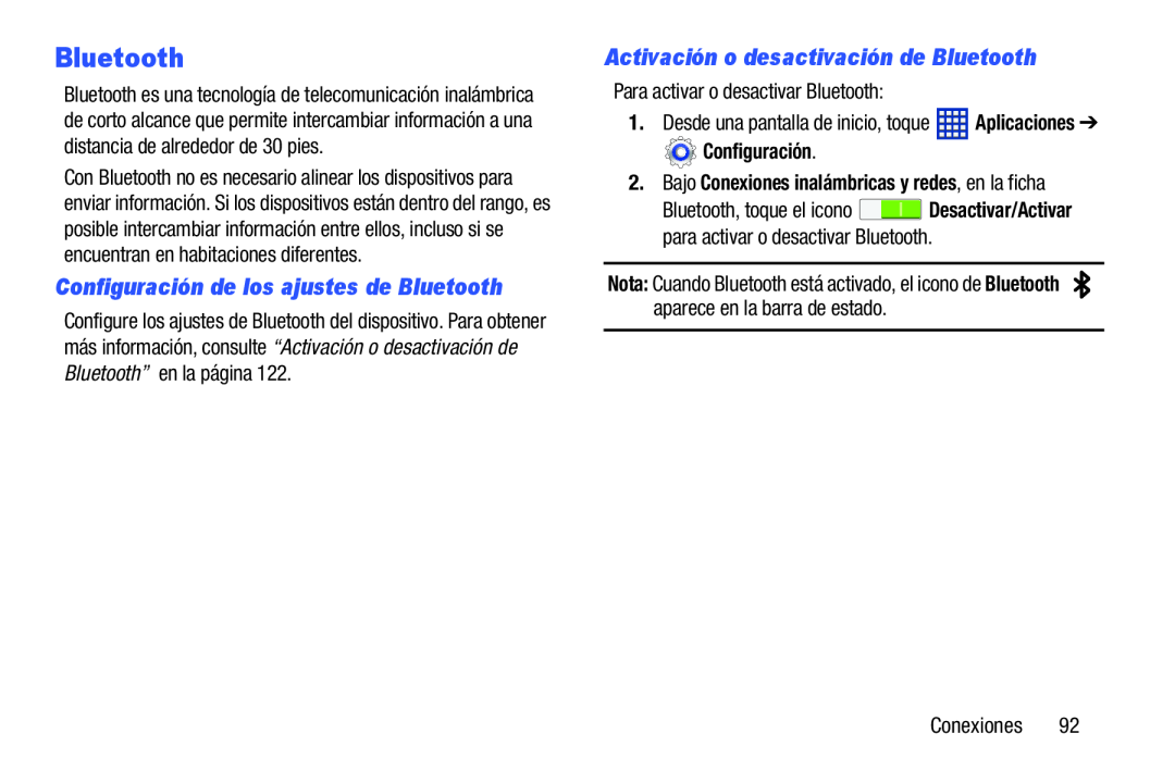 Activación o desactivación de Bluetooth Galaxy Tab 3 10.1 Wi-Fi