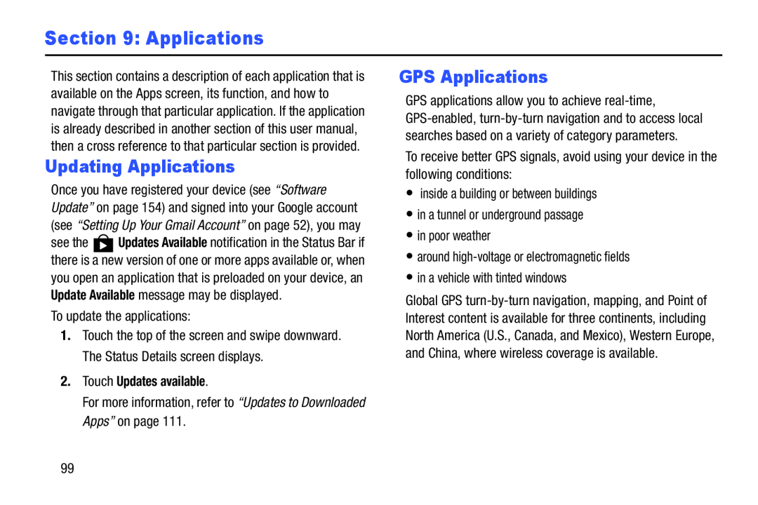 Updating Applications GPS Applications