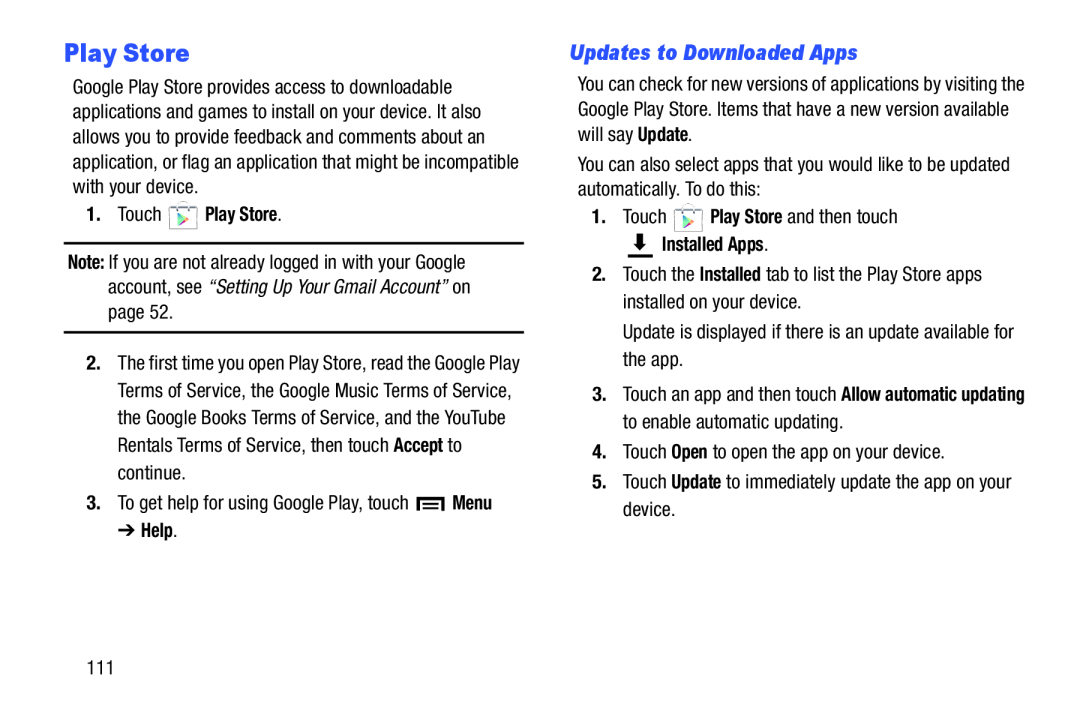 Updates to Downloaded Apps Play Store