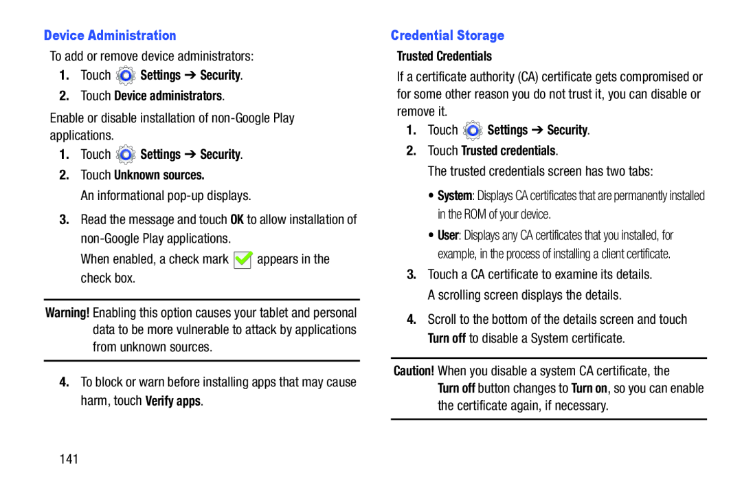 Device Administration 1.Touch Settings ➔ Security