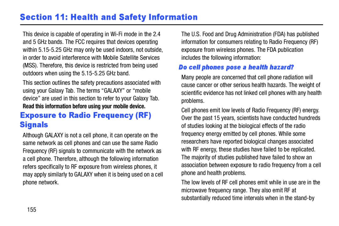 Exposure to Radio Frequency (RF) Signals Galaxy Tab 3 10.1 Wi-Fi