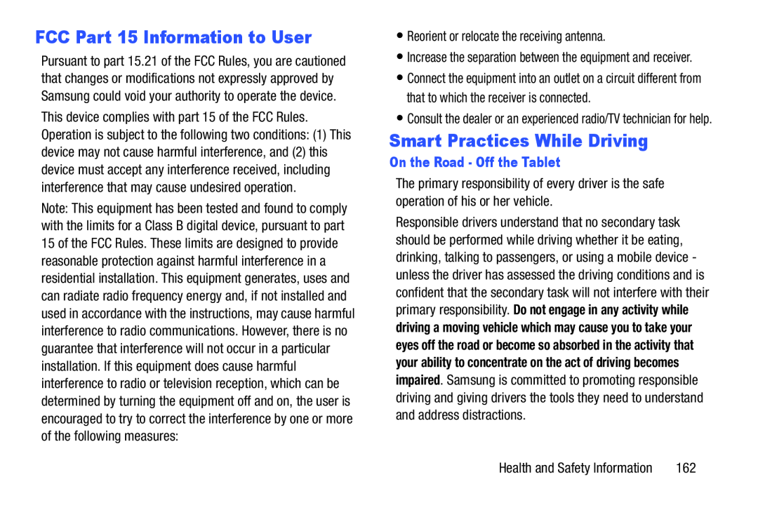 FCC Part 15 Information to User Galaxy Tab 3 10.1 Wi-Fi