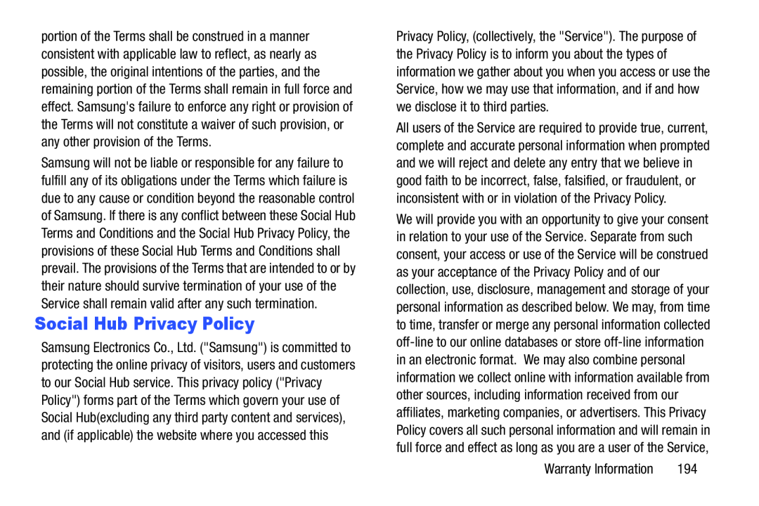 Social Hub Privacy Policy Galaxy Tab 3 10.1 Wi-Fi