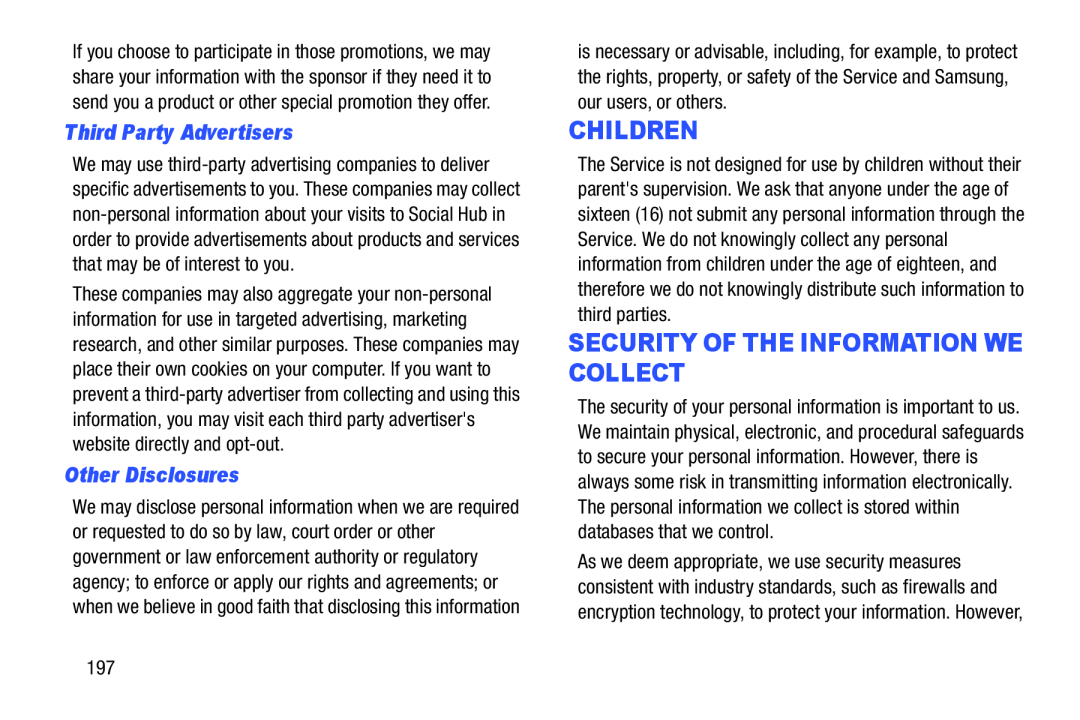 SECURITY OF THE INFORMATION WE COLLECT Galaxy Tab 3 10.1 Wi-Fi