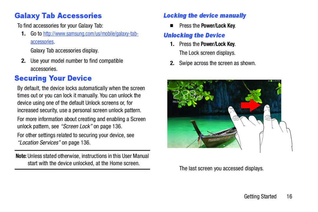 Locking the device manually Unlocking the Device