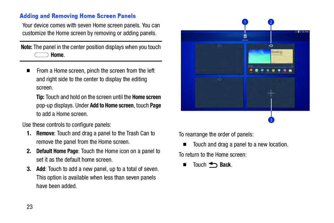 Adding and Removing Home Screen Panels Galaxy Tab 3 10.1 Wi-Fi