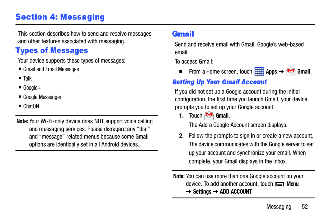 Types of Messages Galaxy Tab 3 10.1 Wi-Fi