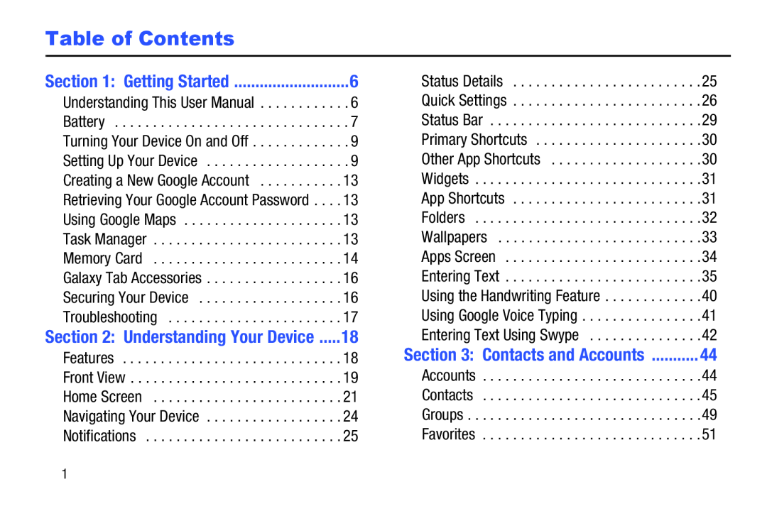 Table of Contents Galaxy Tab 3 10.1 Wi-Fi