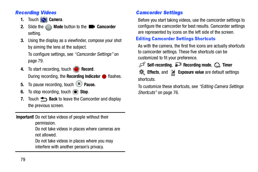 Camcorder Settings Galaxy Tab 3 10.1 Wi-Fi