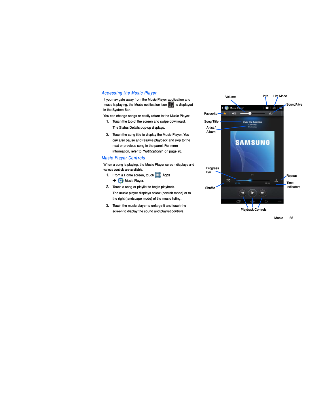 Accessing the Music Player Music Player Controls