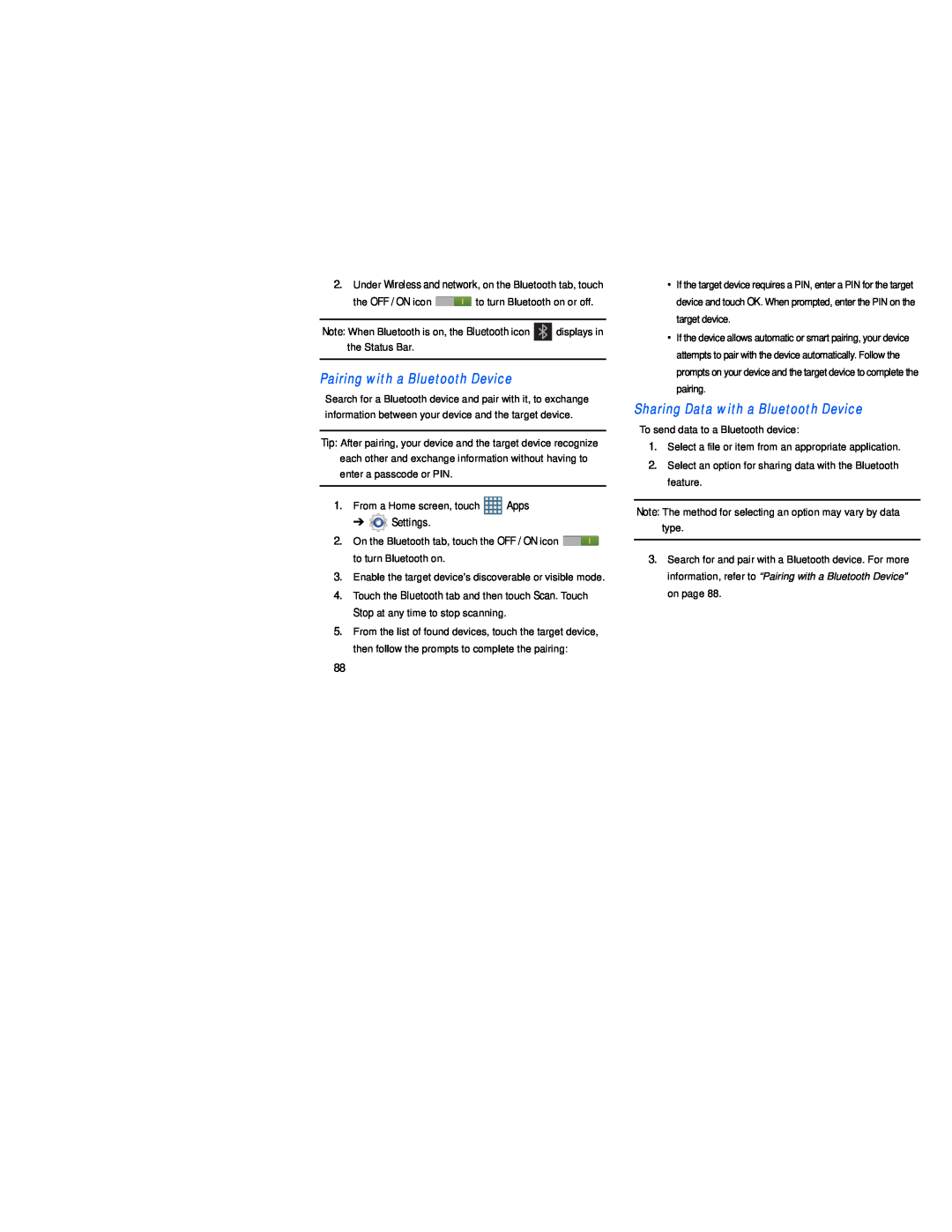 Pairing with a Bluetooth Device Sharing Data with a Bluetooth Device